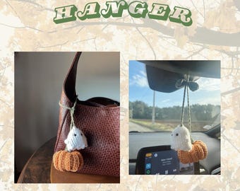 Patrón de crochet para Halloween en PDF: fantasma y calabaza amigurumi, adorno para coche, accesorio para bolso, descarga digital