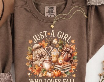 Sweatshirt „Einfach ein Mädchen, das den Herbst liebt“, Kuschelshirt und Kürbisgeschenk