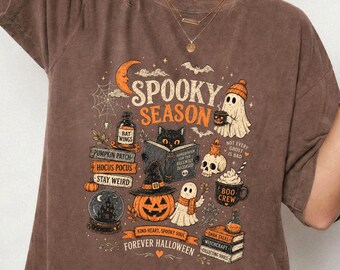 Vintage Halloween Comfort Colors T-Shirt, Retro-Kürbis-Hexen-Motiv, Damen-Halloween-Shirt