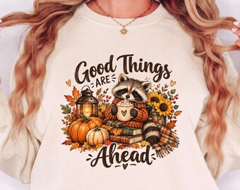 Herbstliches Sweatshirt, süßes Waschbär-Shirt, gemütliches Herbst-T-Shirt für Mädchen