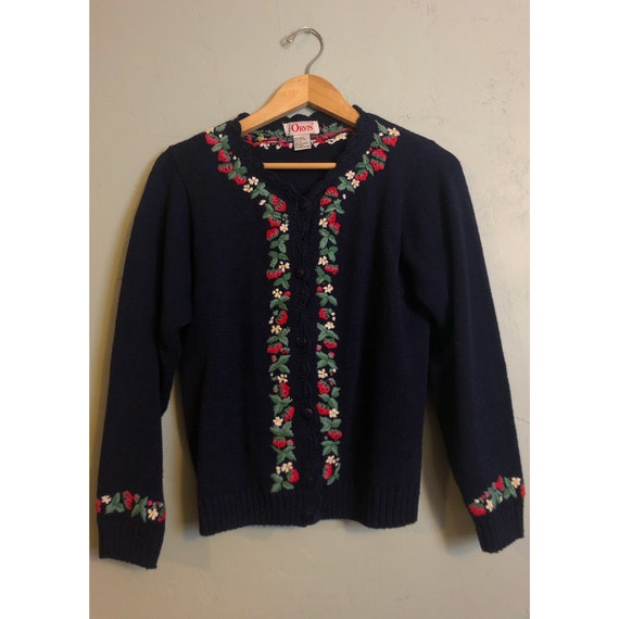 Vintage Woven Strawberry Sweater Cardigan