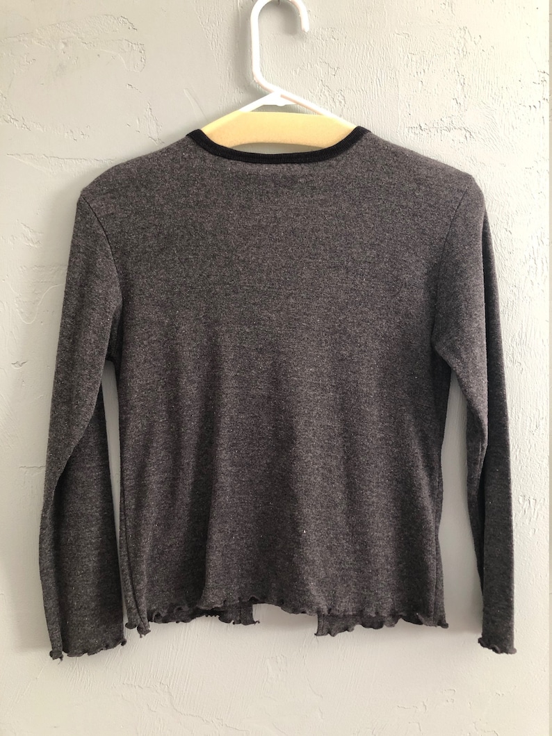 90/'s Black and Gray Floral Embroidery Top