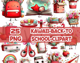 Kawaii Back to School Clipart PNG Bundle, Cute School Supplies Clip Art, Teacher Classroom PNG, Student Sublimation Design, Commercial Use