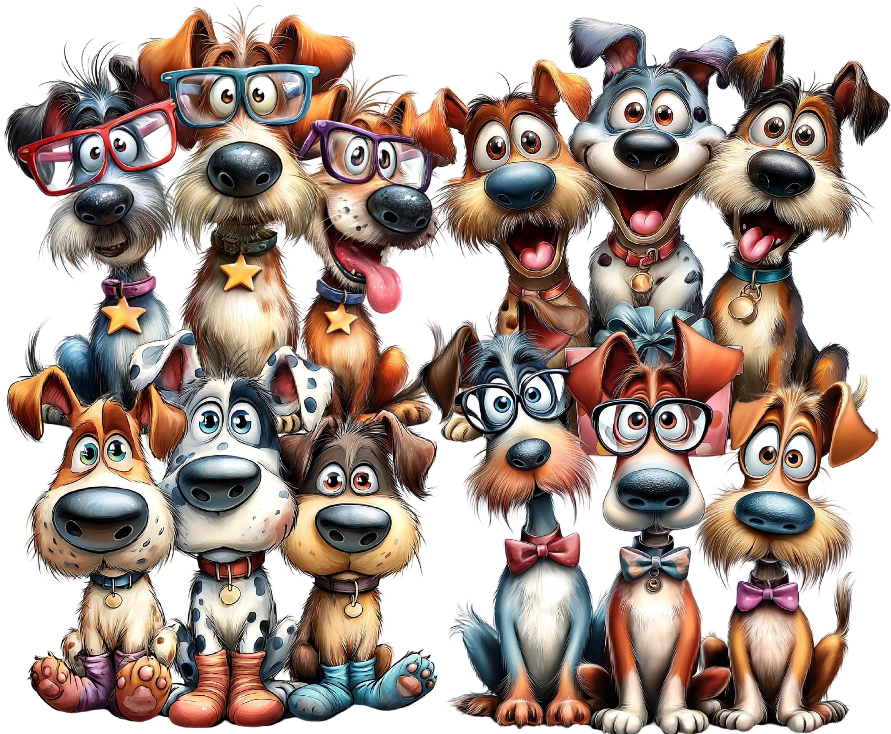 Whimsical Dog Clipart Bundle | Cute Cartoon Dogs PNG | Funny Puppy ...