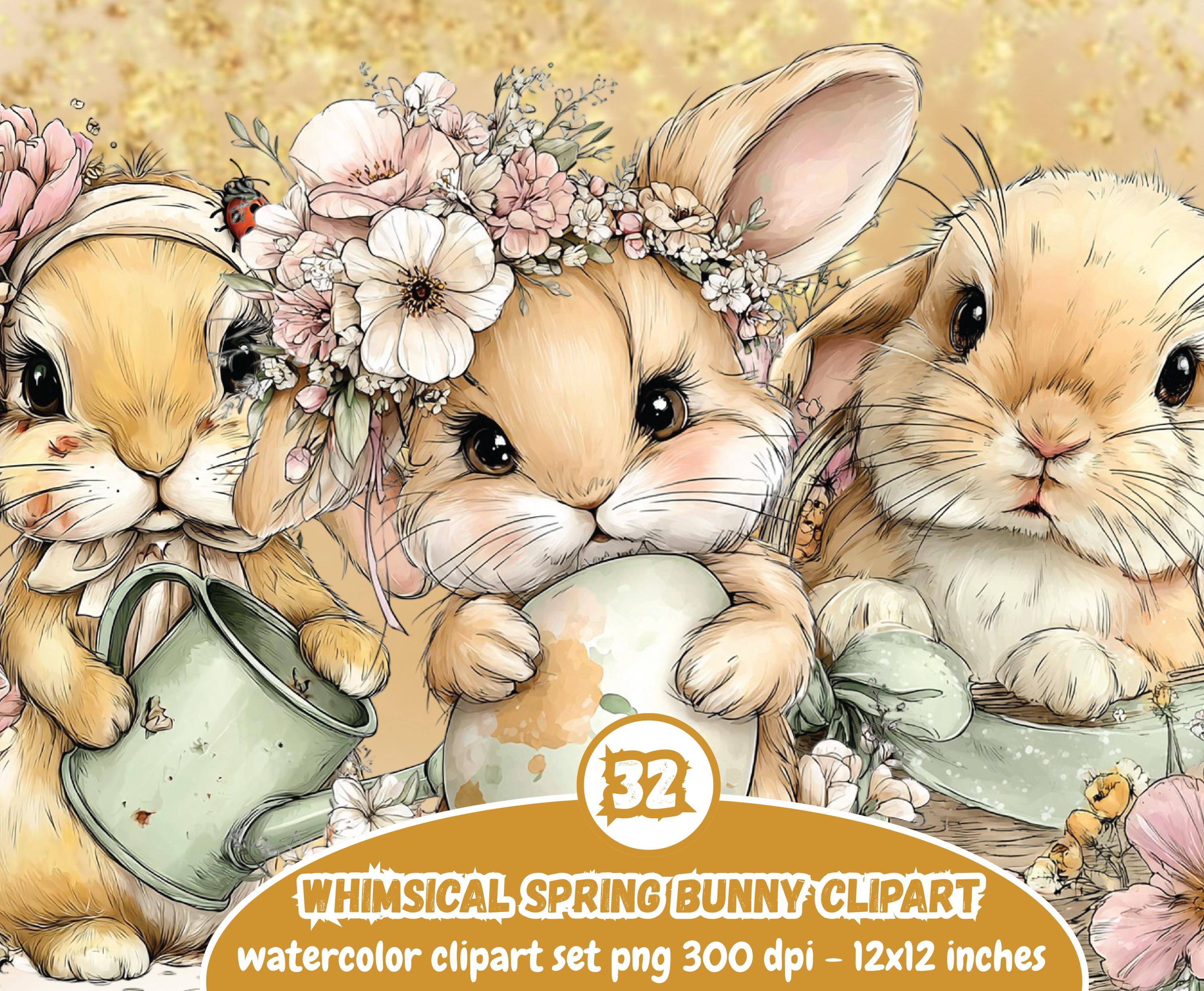Spring Bunny Clipart | Pink Easter PNG | Rabbit Baby Shower | Coquette ...