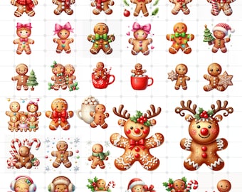 Pepparkaksgubben Clipart-paket | Festliga julkakor PNG:er | Bakningsgrafik för högtider | Söt sublimeringsdesign för jul | Digitalt