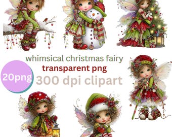 Whimsical Christmas Fairy Clipart – 20 PNG | Fantasy & Cute Holiday Digital Download