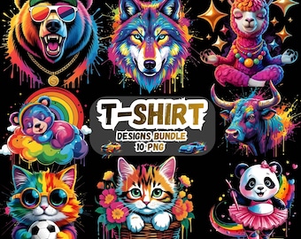 T-Shirt Designs Bundle, Artistic T-Shirt Designs, Colorful Tshirt PNG, Modern T-Shirt for Men Woman Kids, Transparent Png