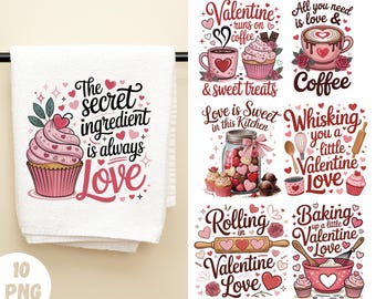 Valentine Coffee Tea Towel Sublimation Designs (10 PNGS)