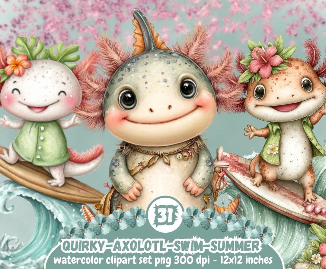 Cute Axolotl PNG, Kawaii Axolotl Clipart, Watercolor Pink Axolotl ...
