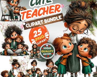 Cute Teacher Kids Clipart Bundle 25 PNGs, Back To School PNG, Teacher and Student Clipart, School Sublimation Design, Instant Download