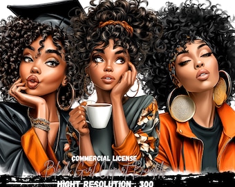 Clipart de mujer negra jefa: paquete PNG de empoderamiento (40 archivos)