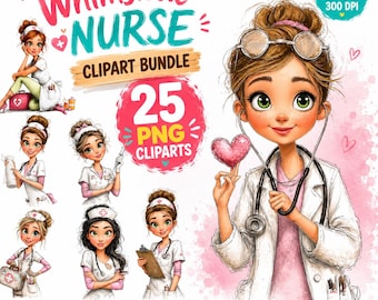 Nurse Clipart PNG Bundle, Cute Medical Worker Graphics, RN Nurse PNG, Hospital Staff Clipart, Commercial Use