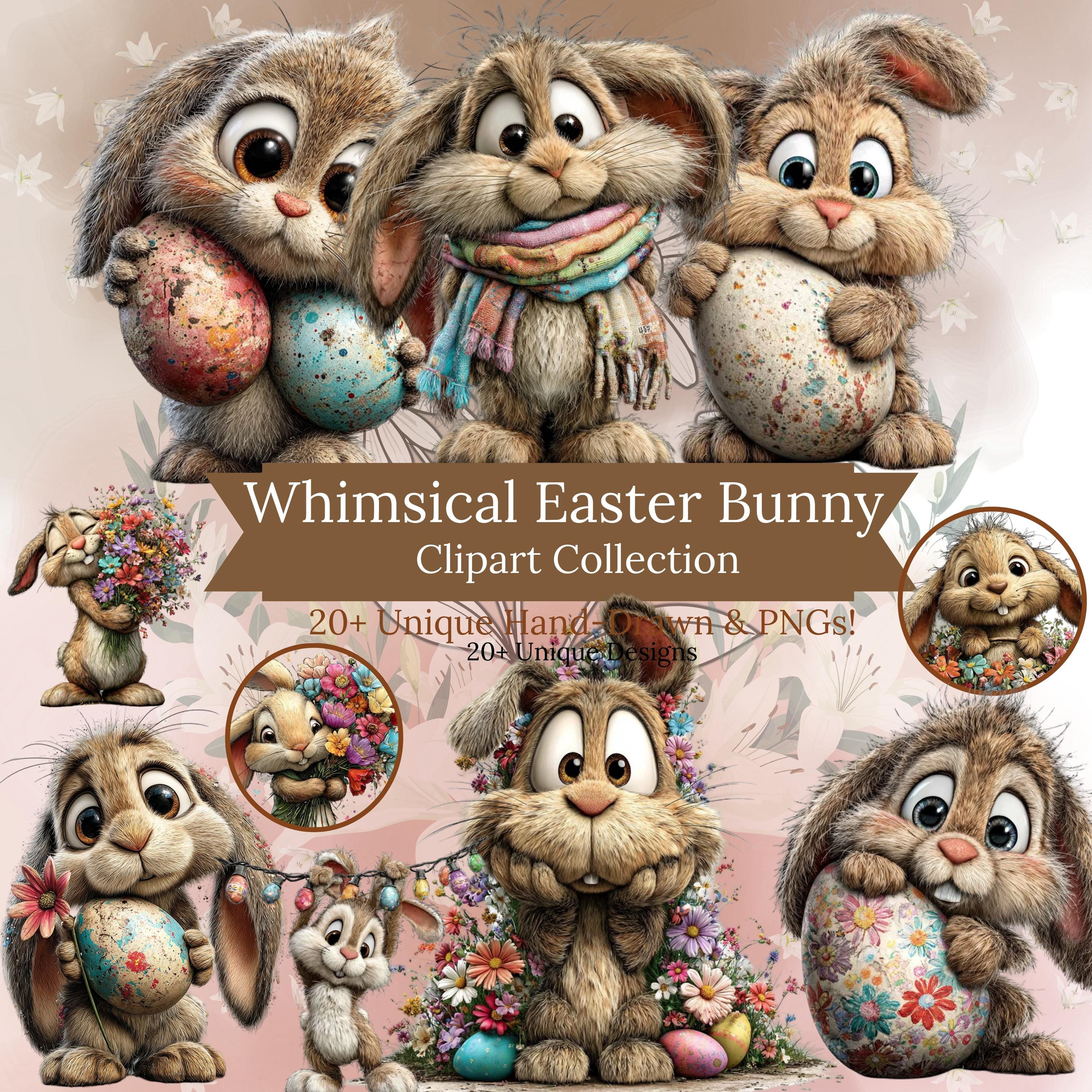 20 Cute Easter Bunny PNG Bundle, Watercolor Spring Rabbit Clipart Set ...