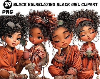 29 PNG Black girl clipart bundle, Fashionable Girl Graphics,afro girl clipart,denim girl clipart,black girl graphics, Digital download