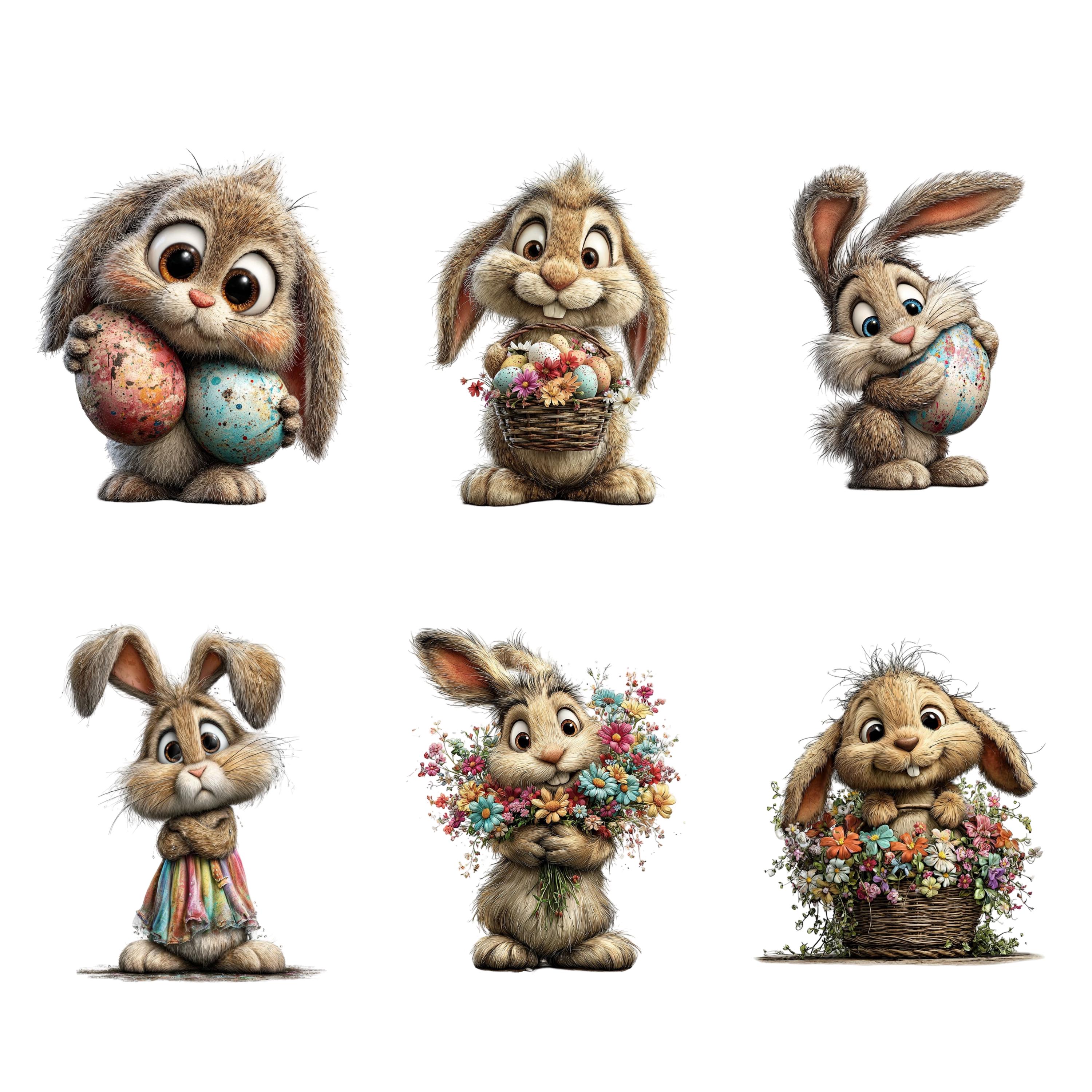 20 Cute Easter Bunny PNG Bundle, Watercolor Spring Rabbit Clipart Set ...