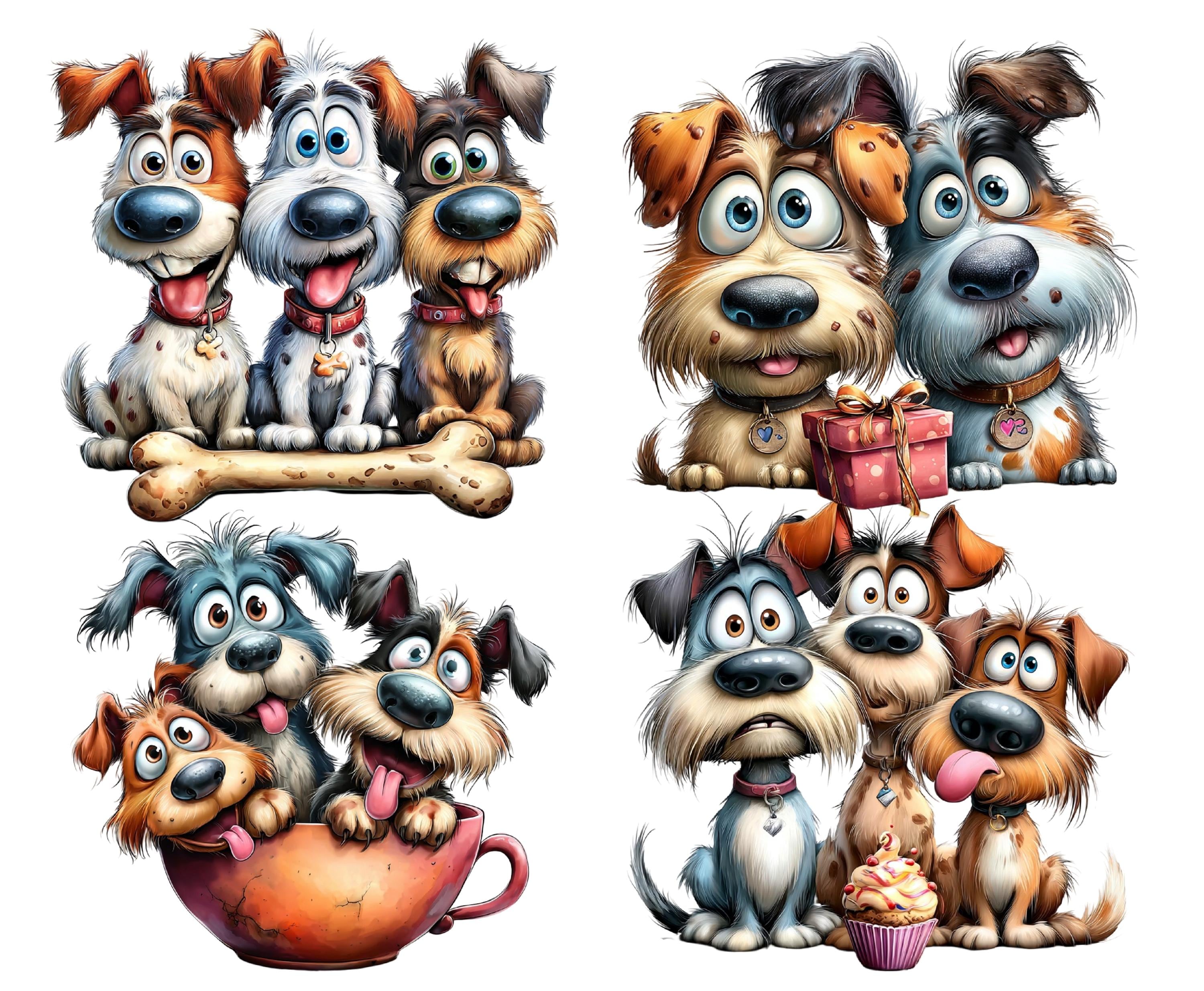 Whimsical Dog Clipart Bundle | Cute Cartoon Dogs PNG | Funny Puppy ...