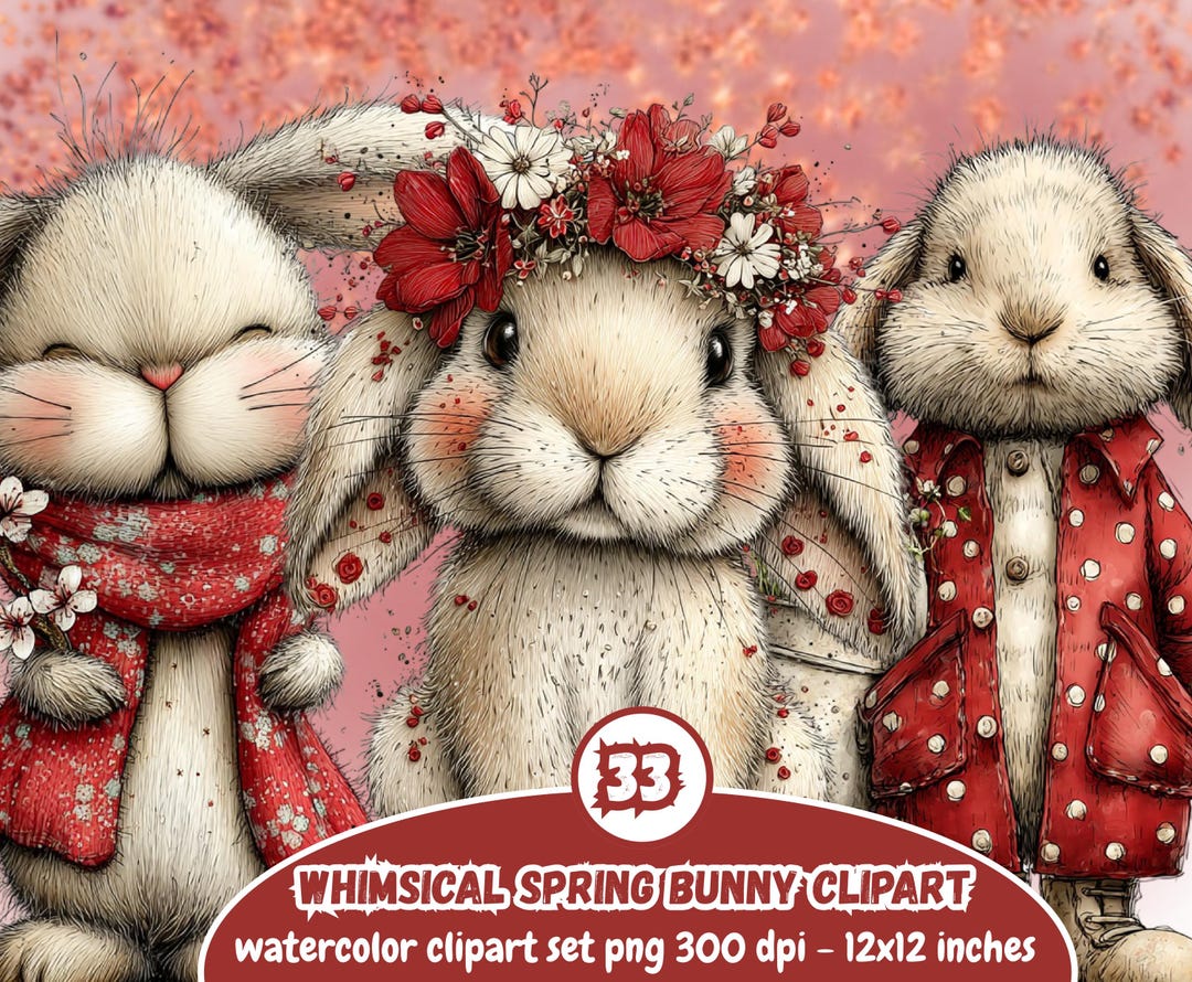 Spring Bunny Clipart | Pink Easter PNG | Rabbit Baby Shower | Coquette ...