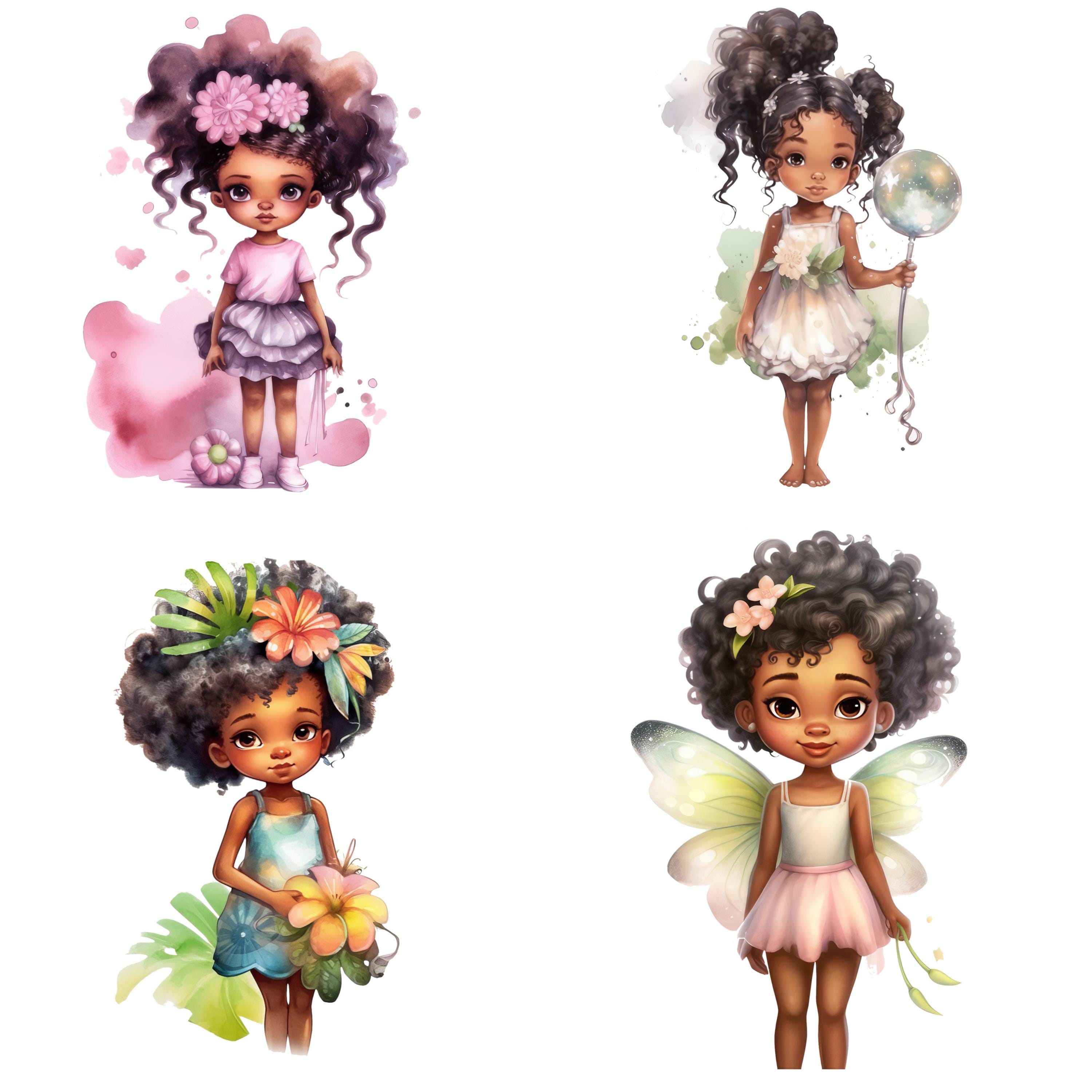 Watercolor Black Girl Clipart Bundle | Cute Afro Kids PNG | Little ...