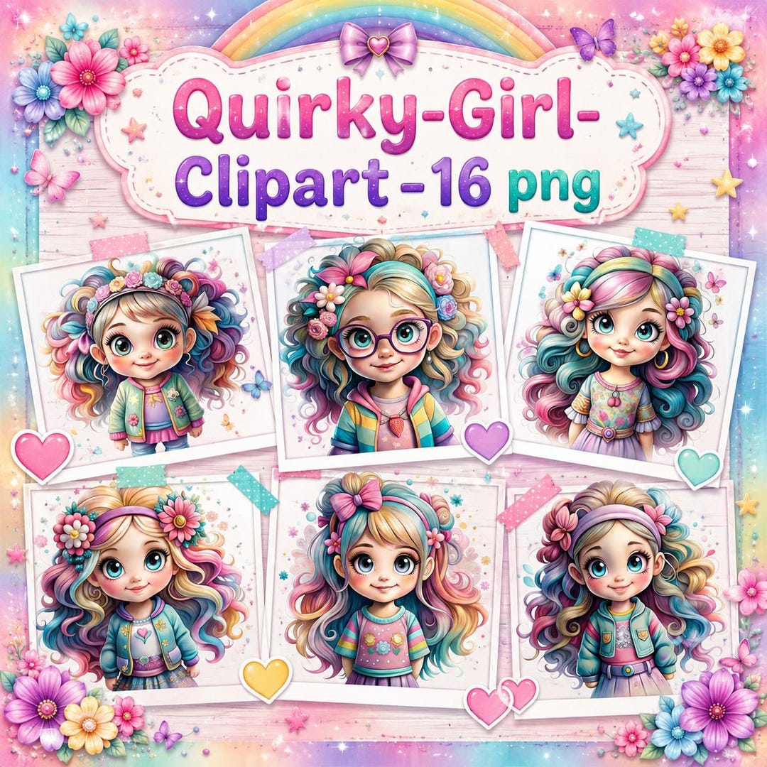 Quirky Girl Clipart Bundle PNG, Cute Fashion Girl Sublimation Design ...