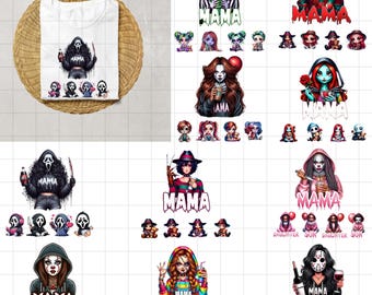 10 set Halloween Horror Mama Custom Kid Name Png Bundle, Spooky Mama Png, Halloween Png, Killer Halloween Png, Spooky Png, Instant Download