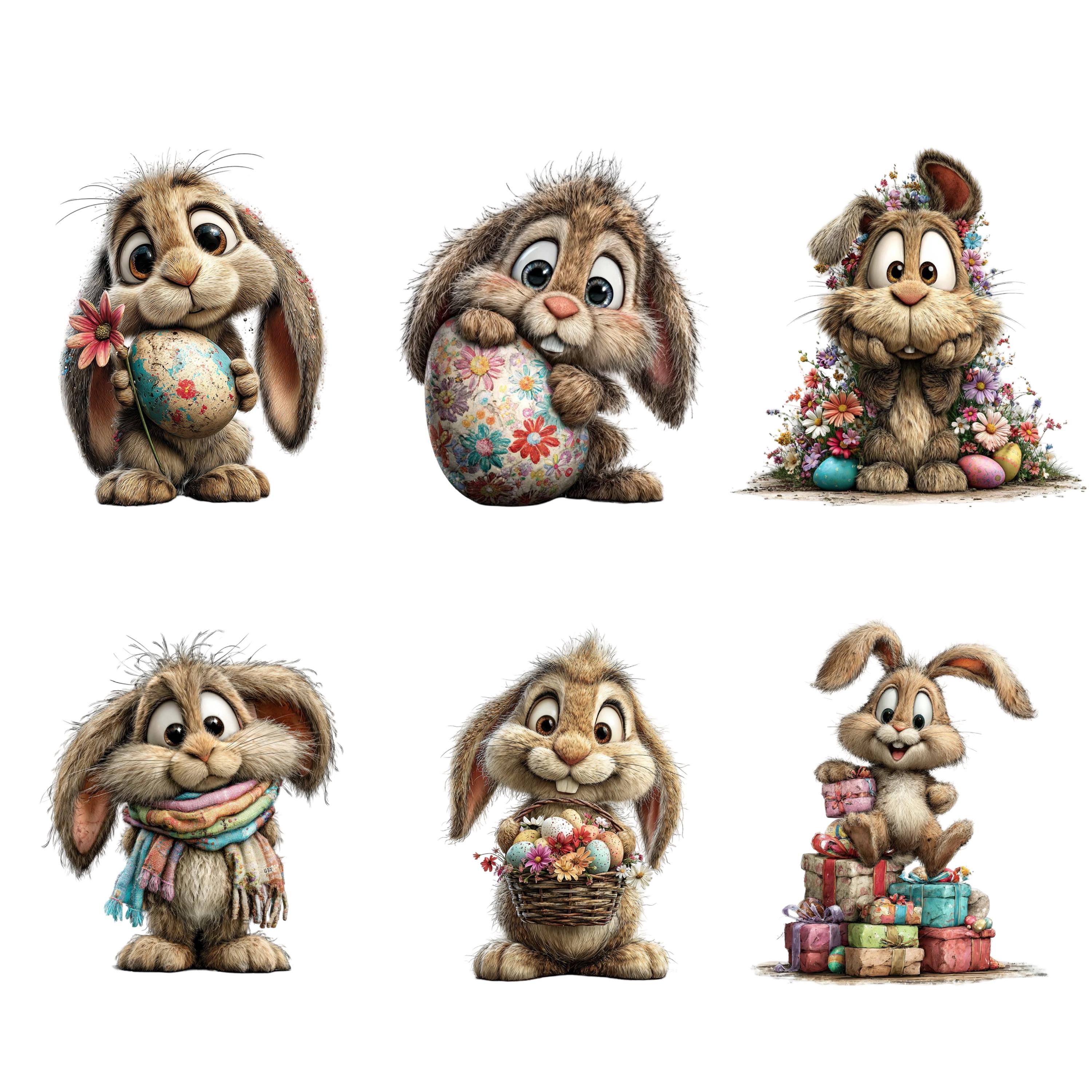 20 Cute Easter Bunny PNG Bundle, Watercolor Spring Rabbit Clipart Set ...