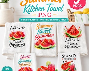Kitchen Towel Sublimation PNG, Kitchen & Dining Decor png, splash of summer png, Summer Beach Drinks Kitchen Towel Design Bundle