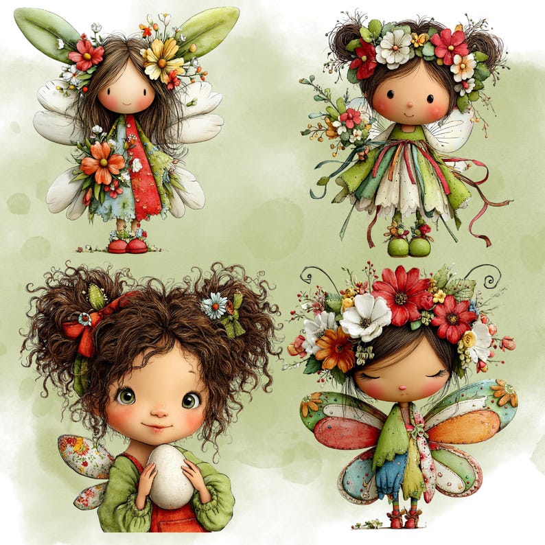 Whimsical Easter Fairy PNG Bundle, Cute Spring Floral Fairy Clipart ...