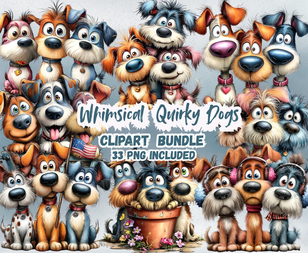 Whimsical Dog Clipart Bundle | Cute Cartoon Dogs PNG | Funny Puppy ...