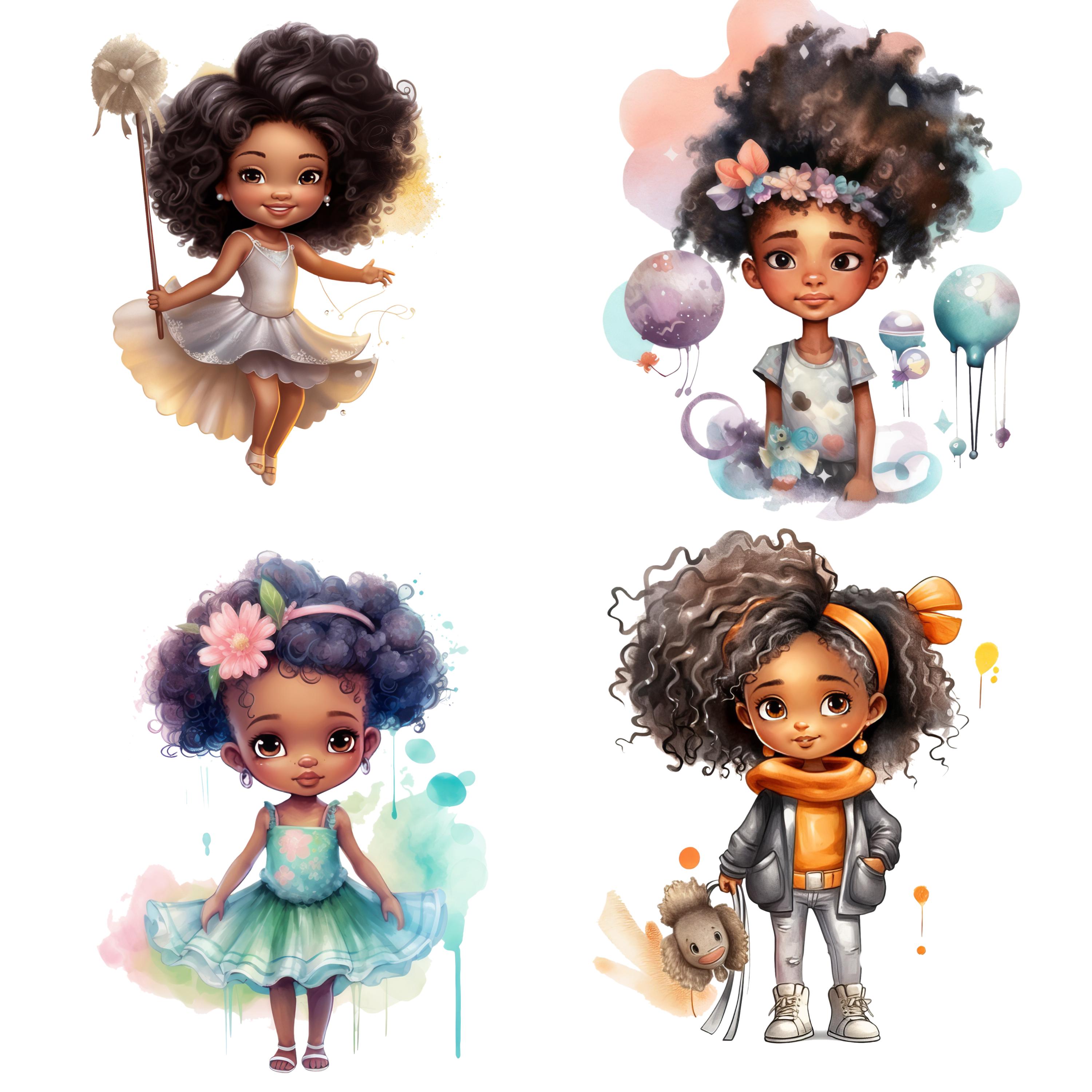 Watercolor Black Girl Clipart Bundle | Cute Afro Kids PNG | Little ...
