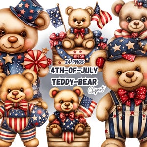 Lot PNG du 4 Juillet, 250 Ans de Liberté en Amérique, Clipart Ours Patriotique, Design USA 1776-2026