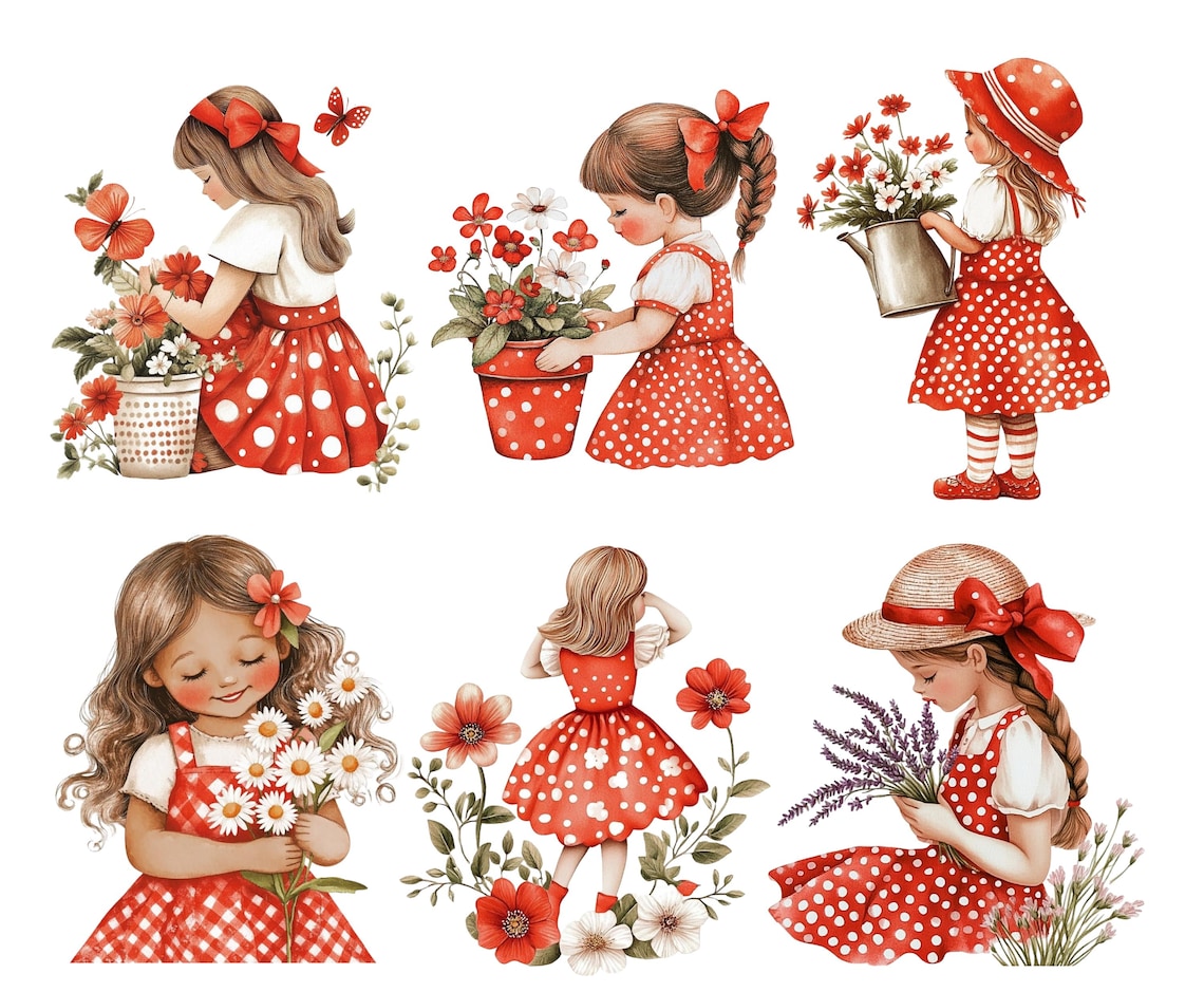 Little Summer Girl PNG Clipart Bundle, Cute Vacation Girl Illustration ...