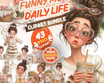 Funny Mom Daily Life Clipart Bundle, Mom Life PNG, Motherhood Clipart, Funny Mom Sublimation Design, Digital Download, Commercial Use