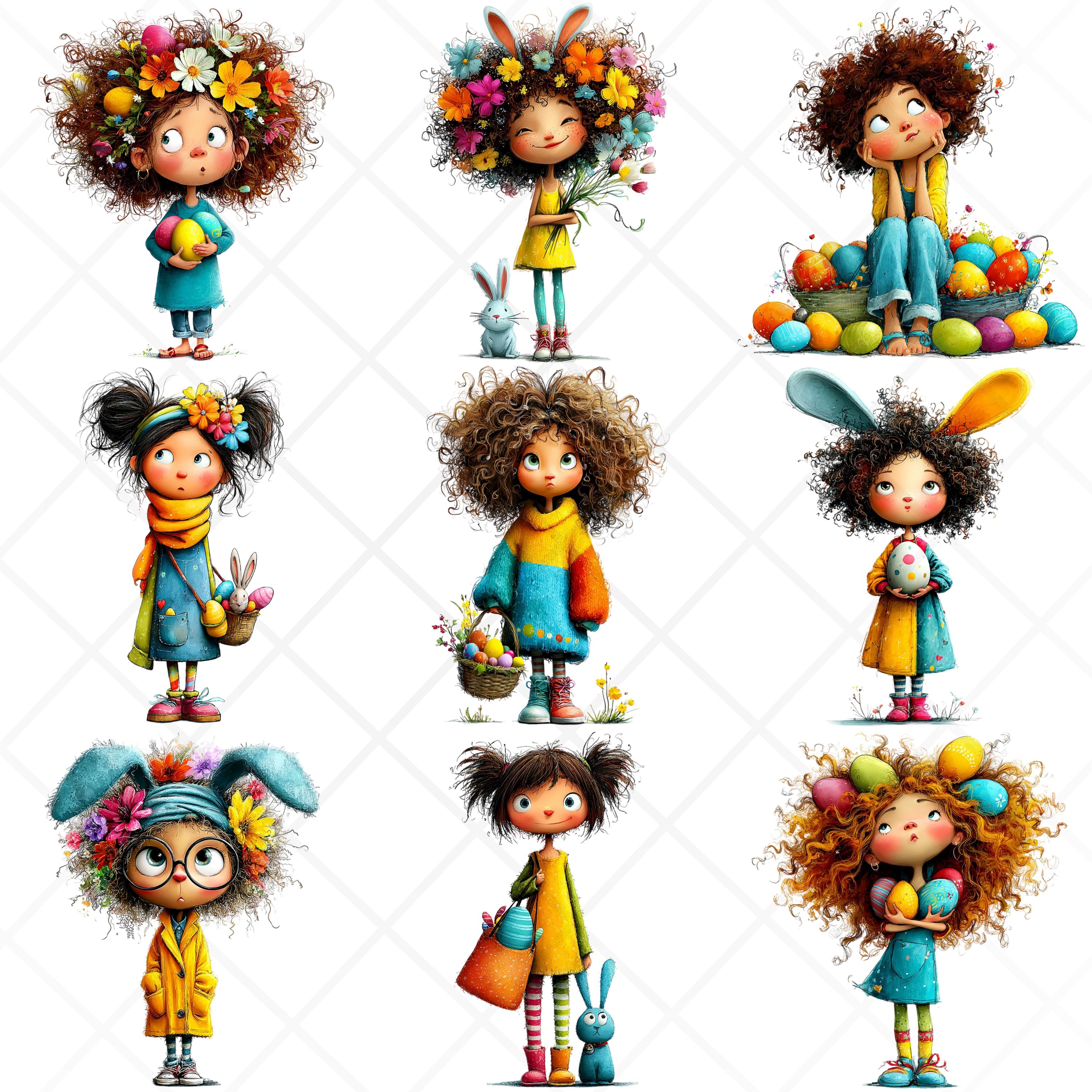 Quirky Easter Girl Clipart Bundle | 39 PNG Files | Cute Whimsical Girls ...