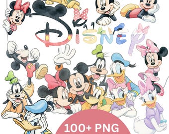 100+ Mickey and Friends Cute Kit, Delicate Watercolor, Disney Characters, Baby Mickey and Friends, Digital Watercolor Kit,Children's Clipart
