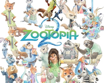 50+ PNG Zootopia 2 Watercolor Clipart Bundle, Zootopia 2 PNG Cartoon Animals Clipart Kit, Zootropolis Zoomania Zootopia2 PNG Clip Arts