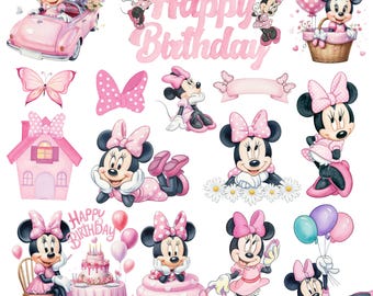100+ Minnie Mouse Watercolor Clipart Bundle PNG, Minnie Mouse Clipart, Baby Minnie Mouse Birthday Party Clipart, Cute Pink Characters PNG