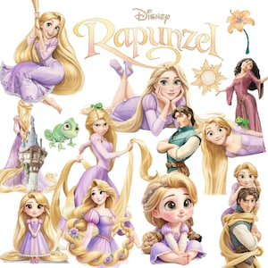 70+ Rapunzel Watercolor PNG Clipart Bundle Princess Character Digital Set