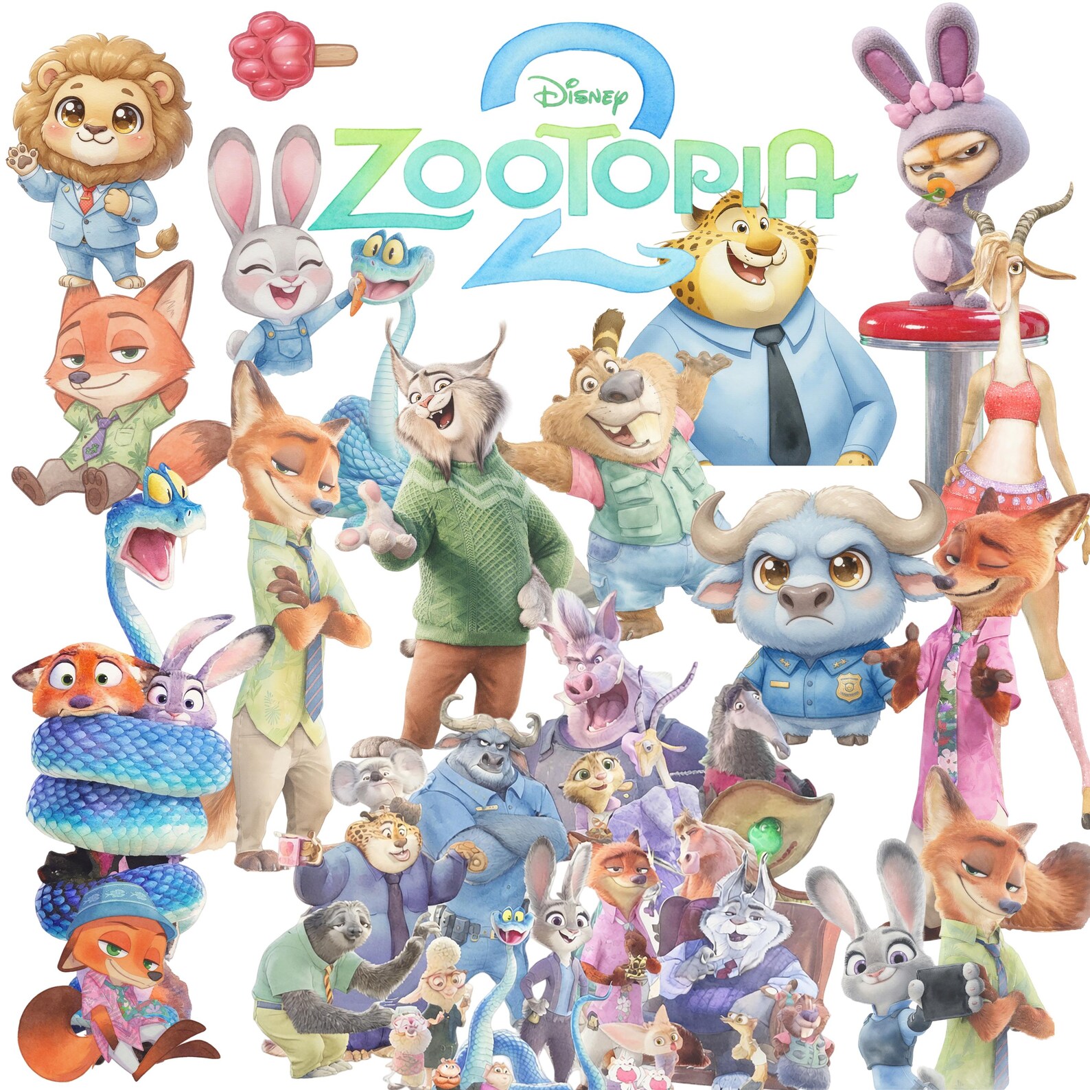 170+ Zootopia 2 Watercolor PNG Clipart Bundle,zootopia 2 PNG Cartoon ...