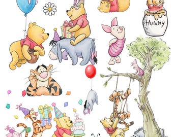 4000px 100 PNG Winnie the Pooh Watercolor Digital Kit, Baby Winnie the Pooh Clipart, Winnie the Pooh Watercolor Digital Kit,Pooh and Friends