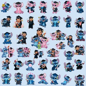 Paquete de imágenes PNG de graduación de Stitch 2026 para descarga digital, imágenes prediseñadas de graduación 2026, clase de 2026, imágenes PNG de graduación de Stitch, diseño para sublimación.