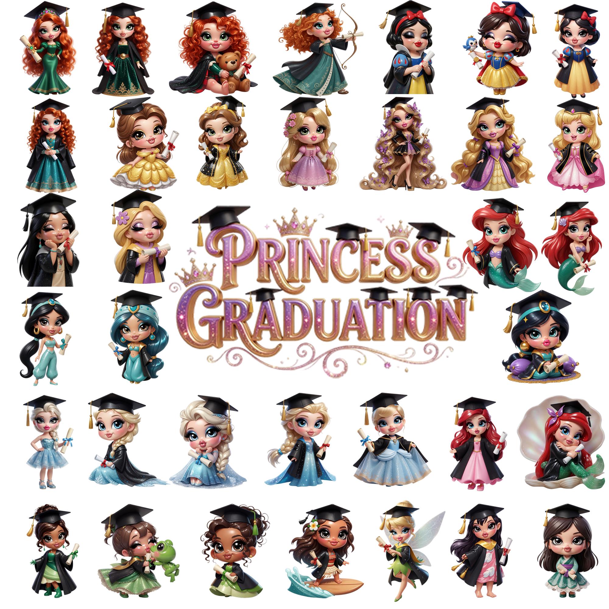 Phd Princess Princess Graduation PNG Bundle, Bratz Style Princess Clipart, Chibi Big ...