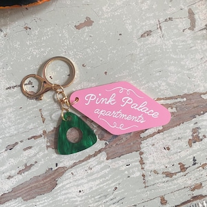 Coraline Pink Palace Apartments Handmade Acrylic Keychain