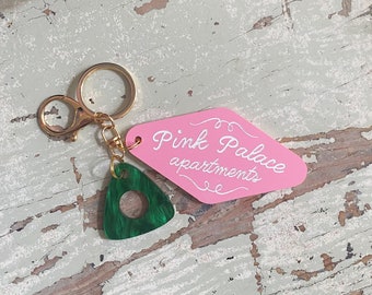 Coraline Pink Palace Apartments Handmade Acrylic Keychain