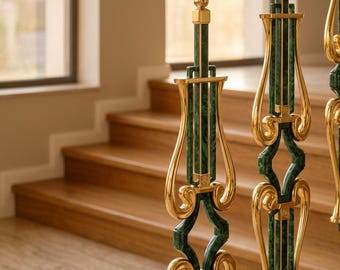 Set di 12 balaustre per scale moderne 25 50 / Balaustra con intarsio geometrico nero o verde / Ringhiera per scale con intarsio di design / Spedizione gratuita in UE e Regno Unito