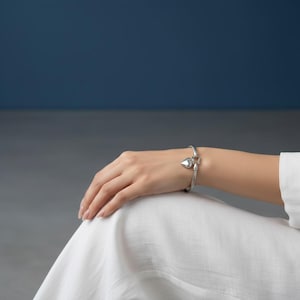 Twisted Cable Bangle with Puffy Heart Charm | Minimalist Cuff Bracelet, Elegant Gift for Her