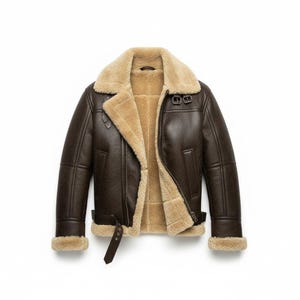 Braune Lammfell-Lederjacke für Herren | Aviator Pilot Wintermantel