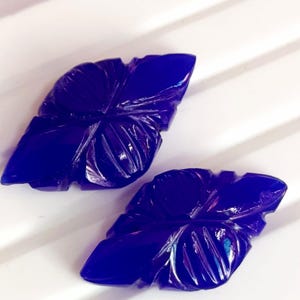 AAA 34 Cts Blue Quartz Leaf Carving Pair Blue Quartz Gemstone Hand Carved Loose Gemstone Jewelry Making Supply Gift Stone