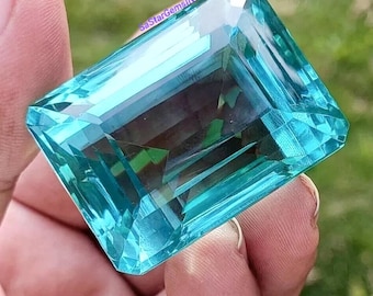 Certified 200 Carat Blue Aquamarine Stone | Emerald Cut Faceted Gem | Collector Gemstone