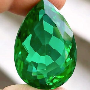 100 Ct Lab Created Colombian Emerald Pear Cut Loose Gemstone, Certified Emerald, Large Green Gemstone, Statement Jewelry Stone